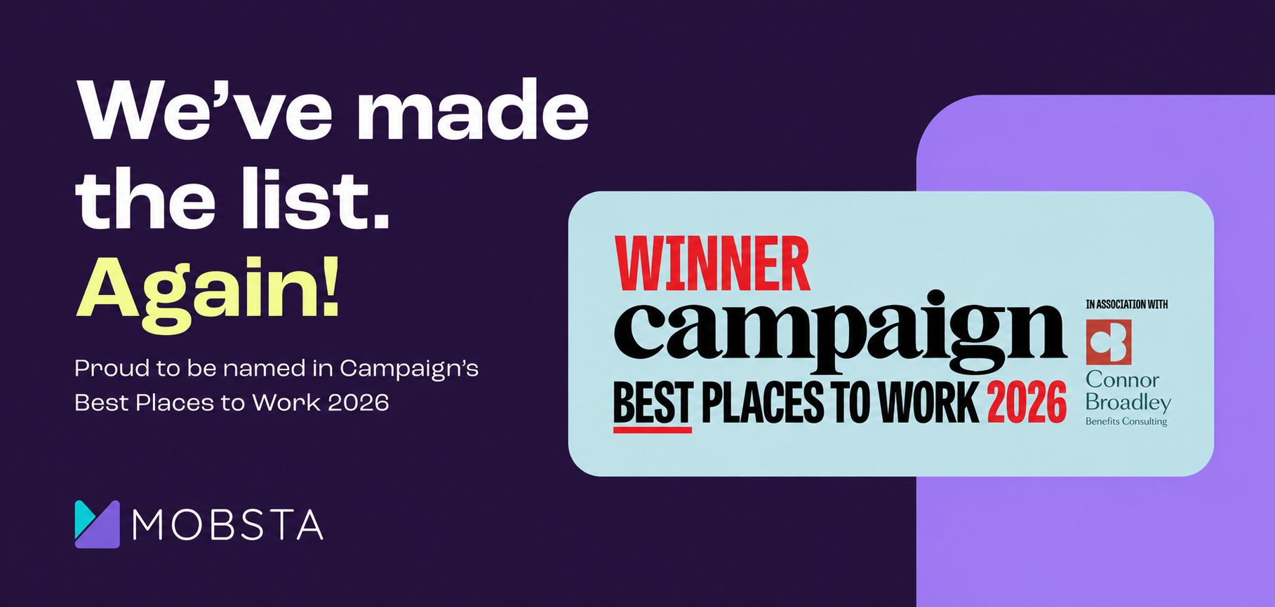 Mobsta wins Campaign Best Places to Work 2026